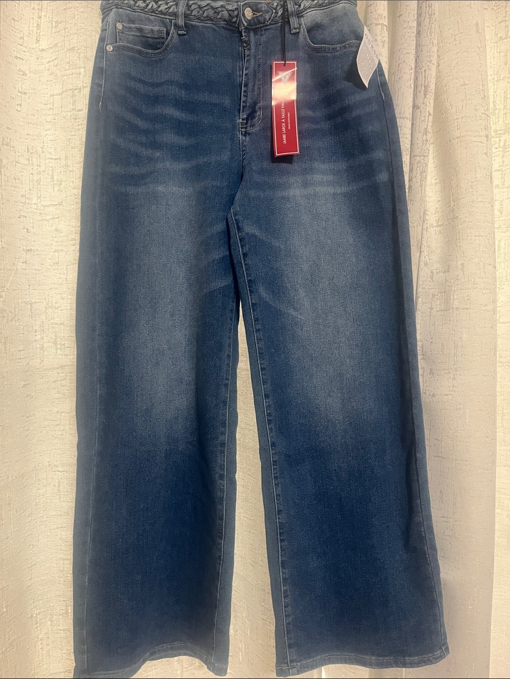 Guess Blue High-Rise Wide-Leg Jeans with Braided Waist